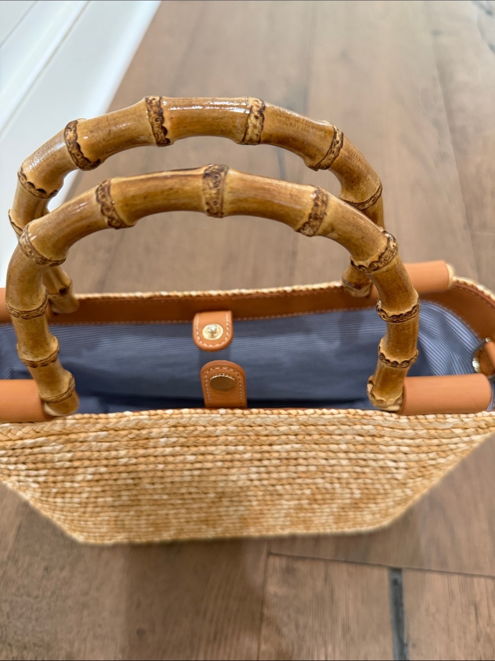 Woven Straw Tote with Bamboo Handles - Natural - Picture 4 of 6